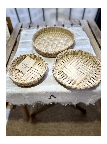 3 lü Yuvarlak Çerezlik Kase Hasır Bambu Ahşap Doğal Çerezlik Fındıklık Cevizlik Dekoratif Kase