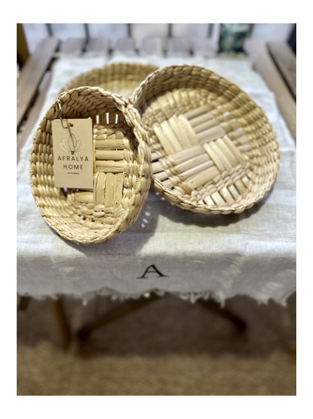 3 lü Yuvarlak Çerezlik Kase Hasır Bambu Ahşap Doğal Çerezlik Fındıklık Cevizlik Dekoratif Kase