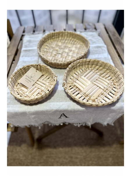 3 lü Yuvarlak Çerezlik Kase Hasır Bambu Ahşap Doğal Çerezlik Fındıklık Cevizlik Dekoratif Kase