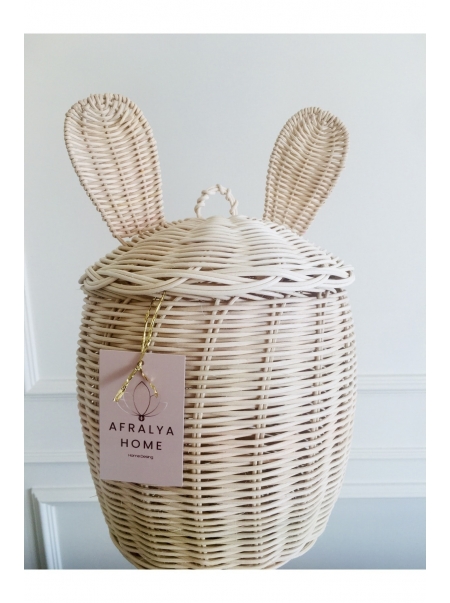 Tavşan Kulaklı Sepet, Rattan Düzenleyici, Çocuk Odası Dekorasyon 35 Cm