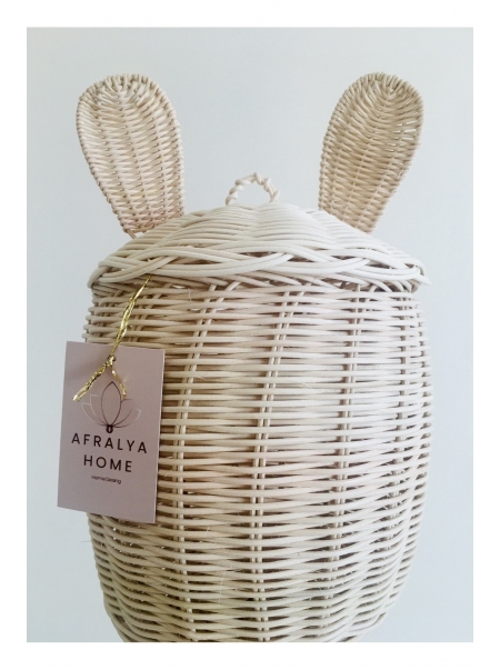 Tavşan Kulaklı Sepet, Rattan Düzenleyici, Çocuk Odası Dekorasyon 35 Cm