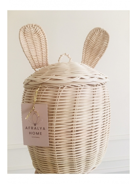 Tavşan Kulaklı Sepet, Rattan Düzenleyici, Çocuk Odası Dekorasyon 35 Cm