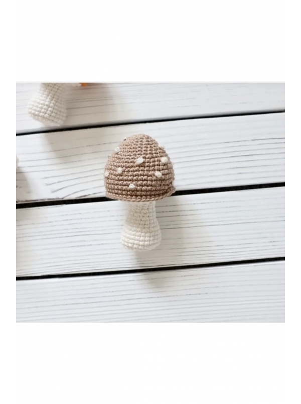 Amigurumi Örgü Oyuncak Çıngıraklı Sevimli Mantar Bebek Uyku Arkadaşı Organik Oyuncak