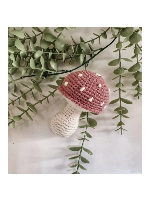 Amigurumi Örgü Oyuncak Çıngıraklı Sevimli Mantar Bebek Uyku Arkadaşı Organik Oyuncak