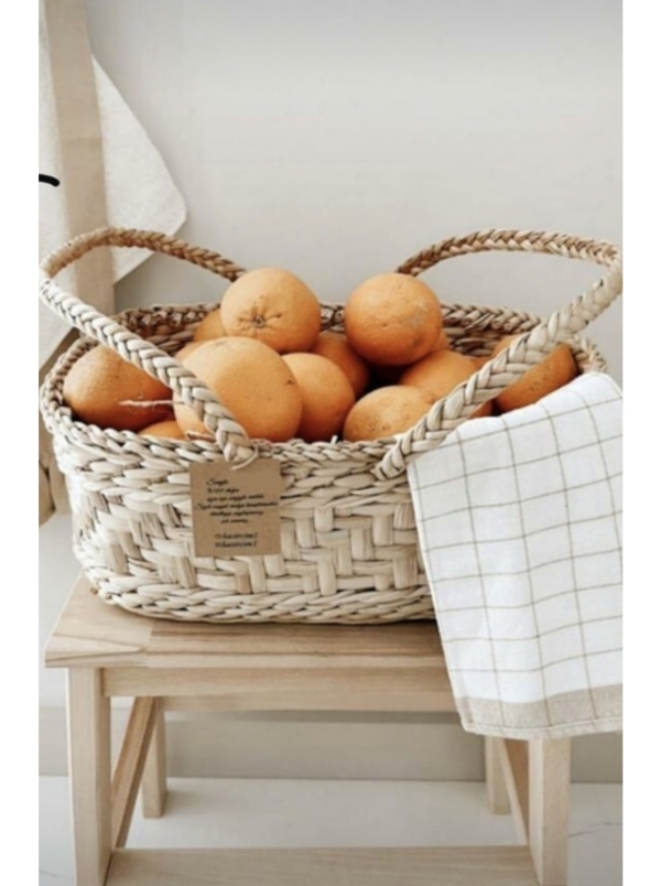 Çift kulplu hasır piknik sepeti