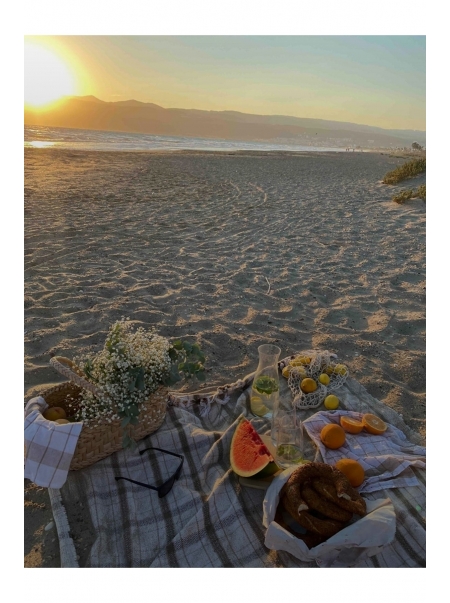 Çift kulplu hasır piknik sepeti