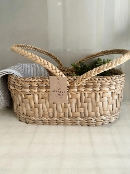 Çift kulplu hasır piknik sepeti