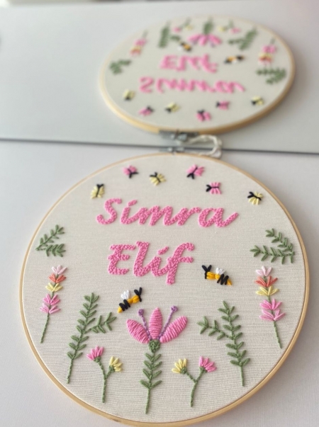 Pembe Çiçekli İsme Özel Pano