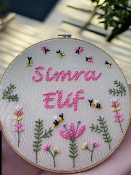 Pembe Çiçekli İsme Özel Pano