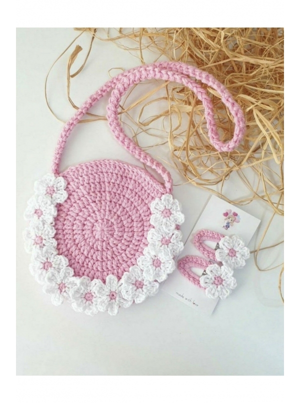 Kız Bebek/Çocuk Dekoratif Örgü Çanta ve Toka...