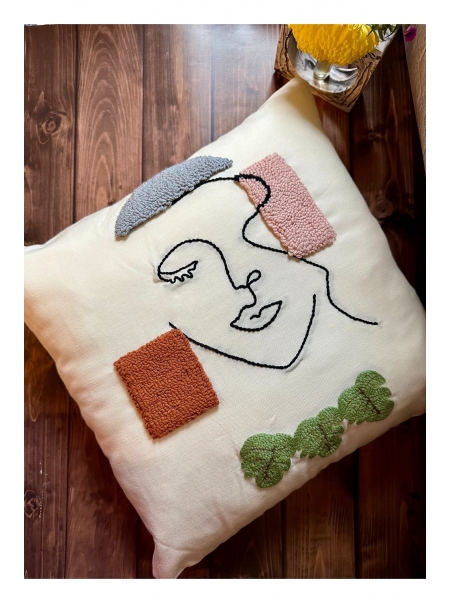 Punch Nakışlı Kırlent Kılıfı Özel Dekoratif Yastık Kılıfı El Yapımı Yastık