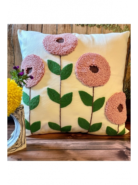 Punch Nakışlı Kırlent Kılıfı Özel Dekoratif Yastık Kılıfı El Yapımı Yastık